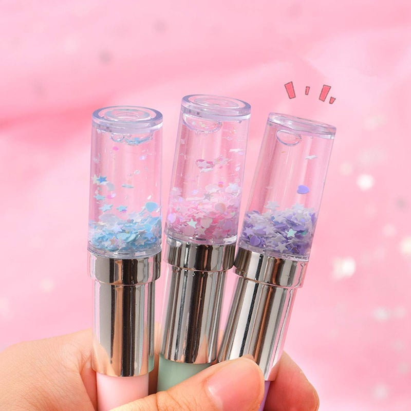 Funny live 4 Pcs Cute Sequins Drift Gel Ink Rollerball Pens Simulation Lipstick Ballpoint Pens, Funny Signature Pen Gift Pen, 0.7mm Black Ink - Image 2